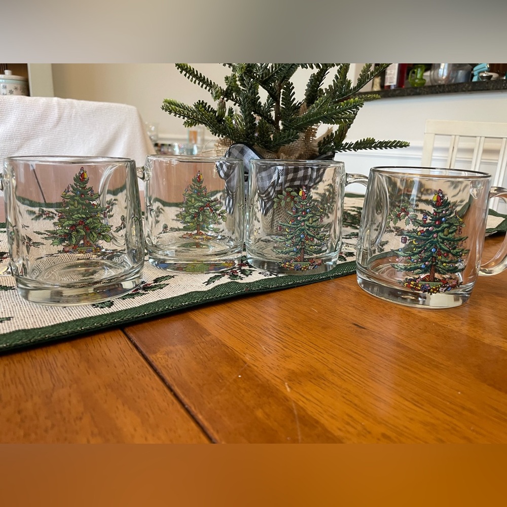 Spode 🎄Christmas Tree Glass Mugs, Set of 4